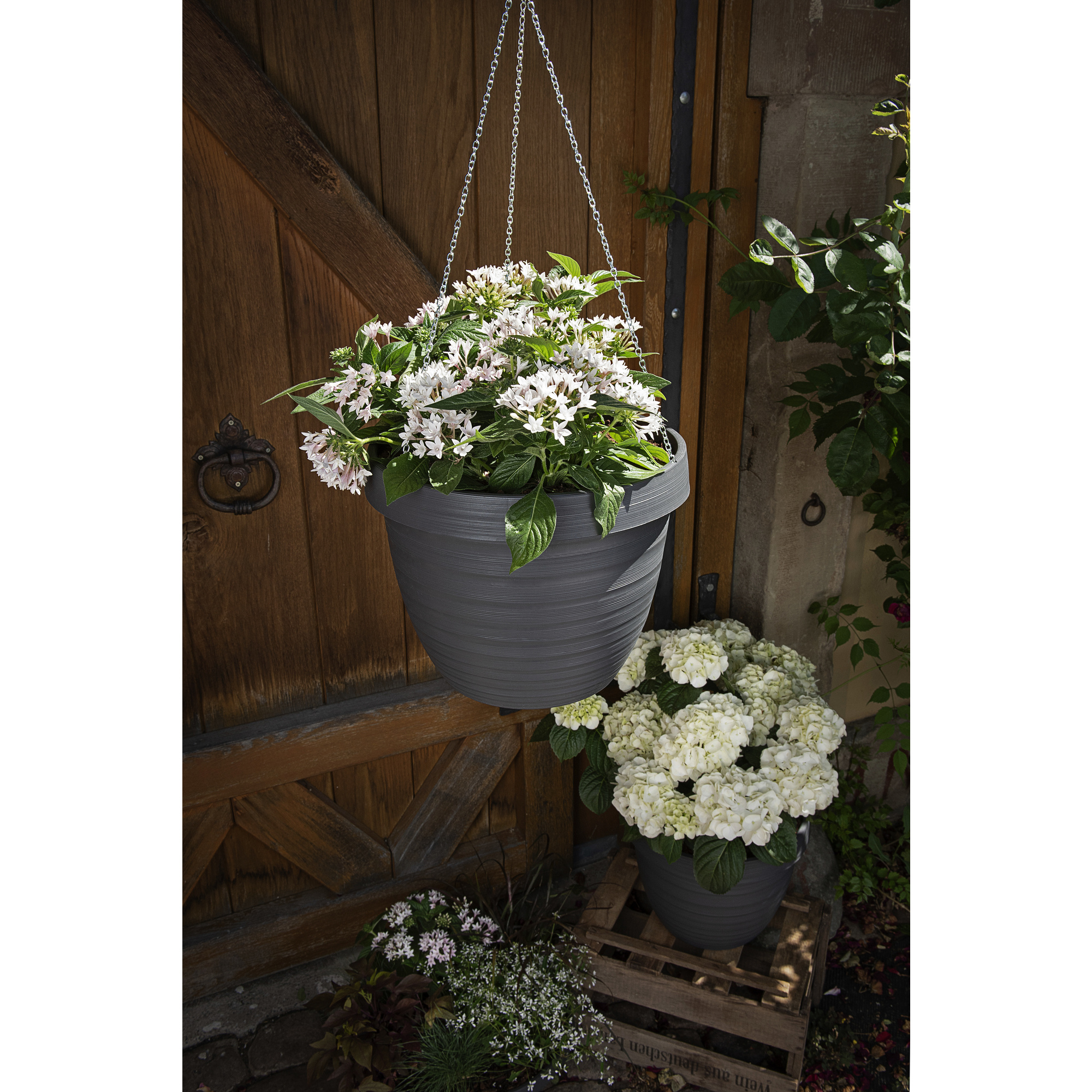 blumenampel grau kunststoff