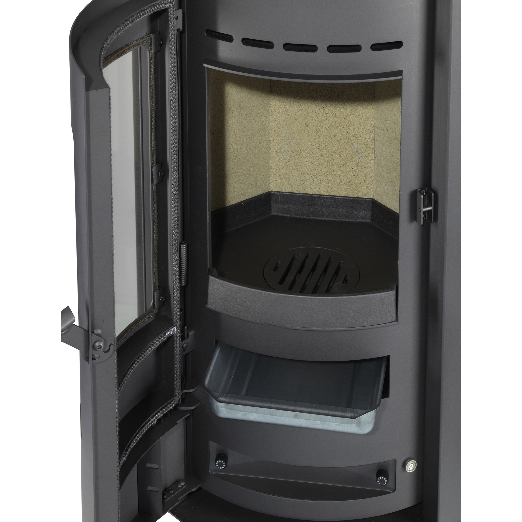 Thermia Kaminofen München V3 Schwarz Speckstein Weiß Beschichtet, 7 KW Dauerbrand S0o750sl