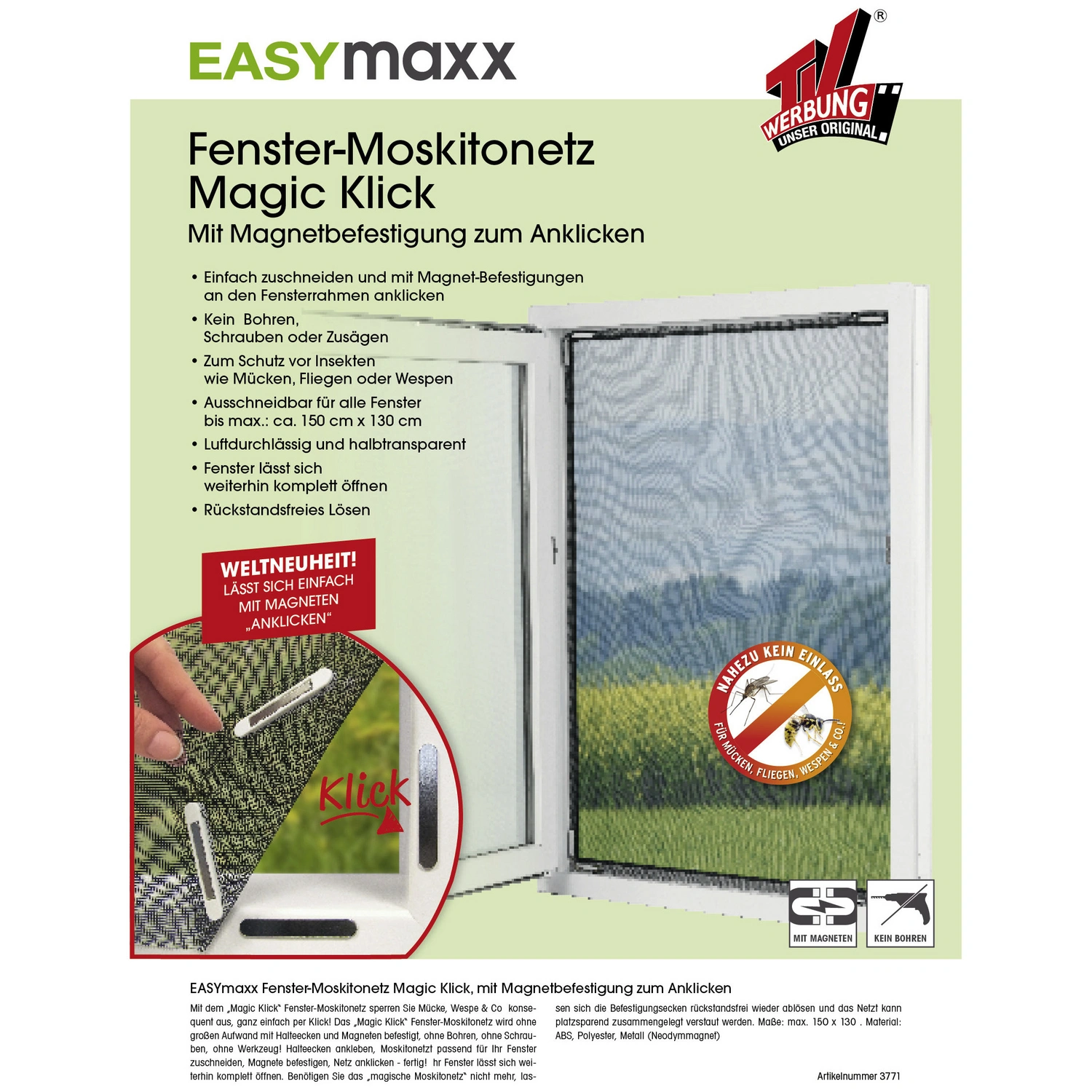 Fliegengitter Fenster Magnet, 80 x 130 cm Moskitonetz für Fenster