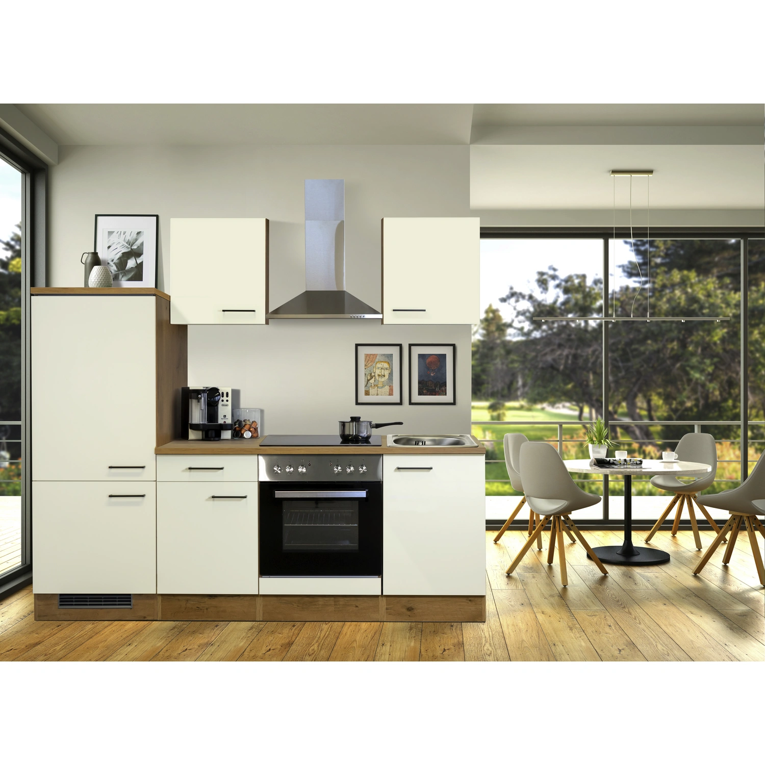 220 Gesamtbreite: Flex-Well Küchenzeile, Arbeitsplatte mit E-Geräten, cm, Melaminharz-Beschichtung mit