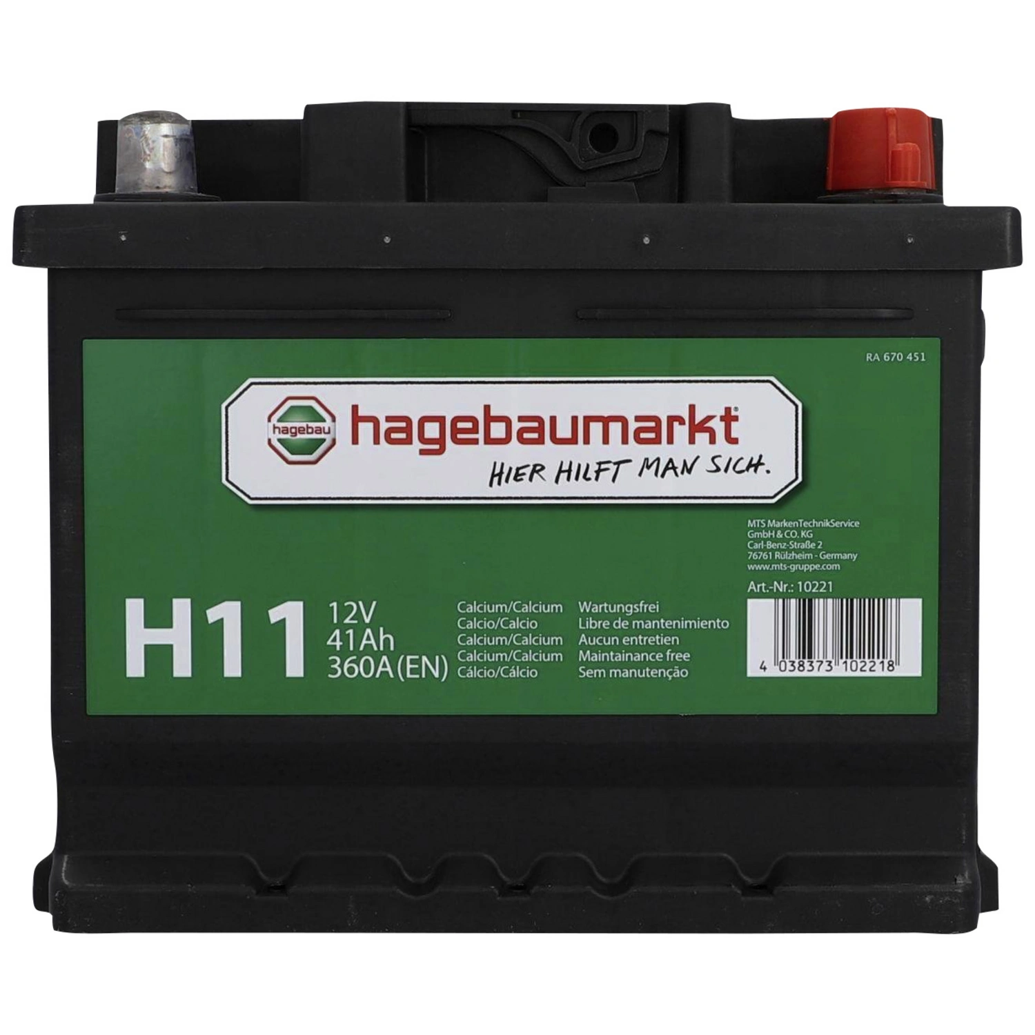 hagebaumarkt Starterbatterie, 12V/41 Ah 360A KSN H11 