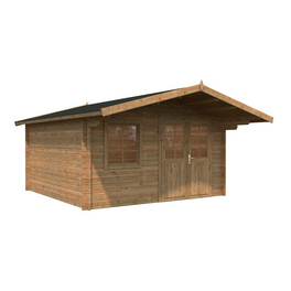 Blockbohlenhaus »Britta«, BxT: 390 x 390 cm (Außenmaße), Wandstärke: 40 mm, Grau