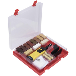 Bodenreparaturset, inkl. Wachsschmelzer, Reinigungsspachtel, Schleifschwamm, für Laminat, Kunststoff
