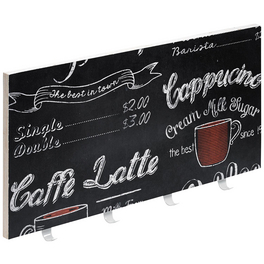 Garderobe, Coffee Shop, Weiß/Rot/Schwarz, 4 Haken, Holz/Zinkdruckguss, 250 x 500 x 25 mm
