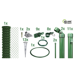 Set Maschendrahtzaun mit Bodenhülse, BxH: 2500 x 200 cm, Stahl, grün