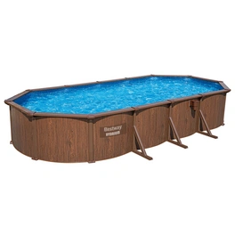 Pool, Komplett-Set mit Sandfilteranlage 732 x 366 x 132 cm, Holz-Optik, oval