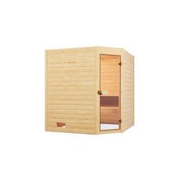 Massivholzsauna »VALIDA ECK 2«, 6 Personen, inkl. 7,5 kW Ofen mit externer Steuerung