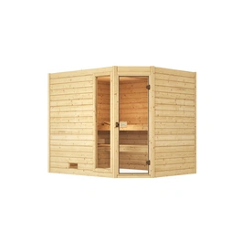 Massivholzsauna »VALIDA ECK 3«, 6 Personen, inkl. 7,5 kW Ofen mit externer Steuerung