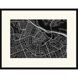 Digitaldruck »Stadtplan Amsterdam I«, Rahmen: Buchenholz, Schwarz