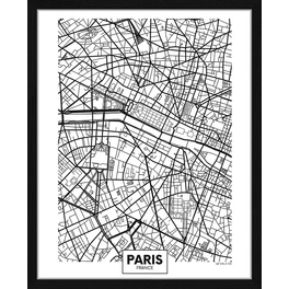 Digitaldruck »Stadtplan Paris«, Rahmen: Buchenholz, Schwarz