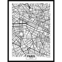 Digitaldruck »Stadtplan Paris«, Rahmen: Buchenholz, Schwarz