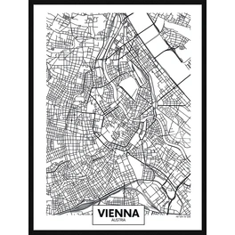 Digitaldruck »Stadtplan Vienna«, Rahmen: Buchenholz, Schwarz