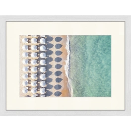 Digitaldruck »Strand mit Sonnenschirmen«, Rahmen: Buchenholz, weiß