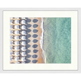 Digitaldruck »Strand mit Sonnenschirmen«, Rahmen: Buchenholz, weiß