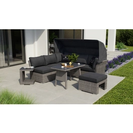 Dining-Lounge »Trivor«, 4 Sitzplätze, Polyester/Aluminium/Polyrattan/Glas, inkl. Auflagen