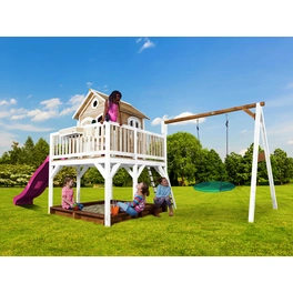 Kinderspielhaus »Liam«, BxHxT: 613 x 291 x 277 cm, Holz, braun/weiß/lila