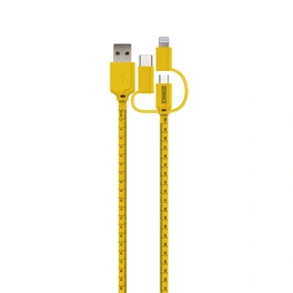Ladekabel, Sync Kabel 3in1 flach, mit Maßband, 1,2 m, gelb