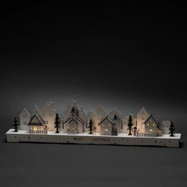 LED-Dekoration, Holzsilhouette Dorf, Höhe: 18,8 cm, innentrafo/Batteriebetriebbetrieb, weiß