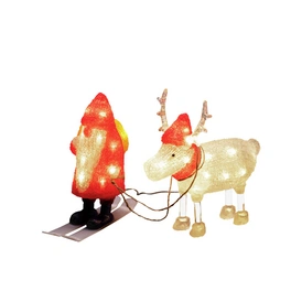 LED-Weihnachtsmann, Weihnachtsmann und Rentier, Höhe: 24,5 cm, Außentrafo, rot/weiß