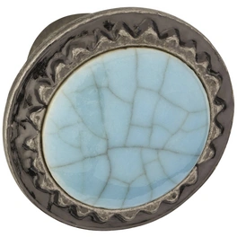Möbelknopf, Ø 27 x 23 mm, silberfarben/blau, Keramik/Zinkdruckguss