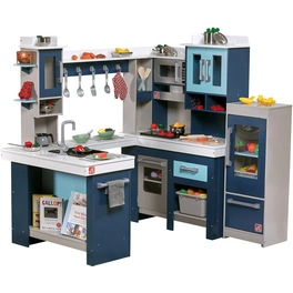 Spielküche »Grand Walk-In Wood Küche«, blau, grau, weiß
