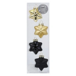 Weihnachtsanhänger Strahlenstern uni, 6 cm, black + gold, 4 Stück/Box