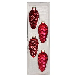 Weihnachtsanhänger Zapfen uni, 9 cm, rot glanz/matt, 4 Stück/Box