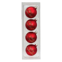 Weihnachtskugel Kugel deko, 6 cm, merry christmas rot, 4 St/Box