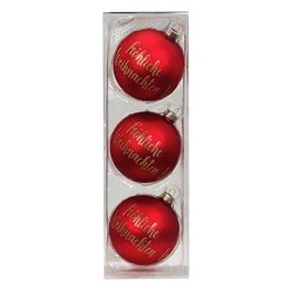 Weihnachtskugel Kugel deko, 8 cm, merry christmas rot, 3 St/Box