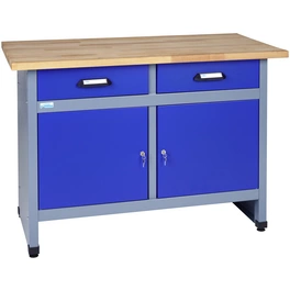 Werkbank, 2 Schubladen und 2 Türen, marineblau, Stahlblech, ultramarinblau