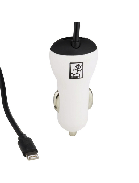 2GO Kfz-Ladegerät, Weiß | Schwarz, USB-Buchse, Lightning-Stecker