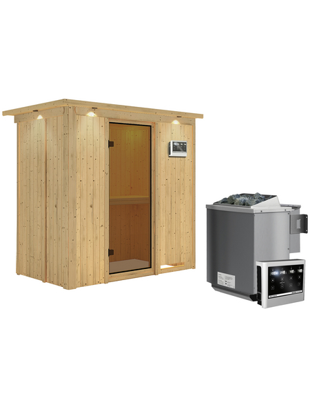 KARIBU Sauna »Pärnu«, inkl. 9 kW Bio-Kombi-Saunaofen mit externer Steuerung, für 2 Personen