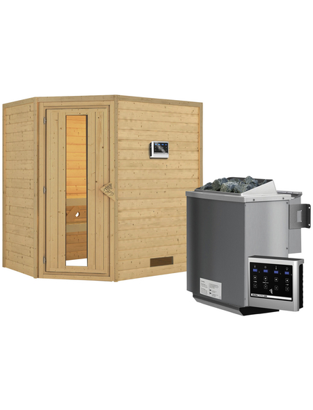 WOODFEELING Sauna »Svea«, inkl. 9 kW Bio-Kombi-Saunaofen mit externer Steuerung, für 3 Personen
