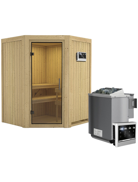 KARIBU Sauna »Tartu«, inkl. 9 kW Bio-Kombi-Saunaofen mit externer Steuerung, für 3 Personen