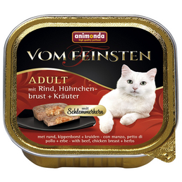 VOM FEINSTEN Katzen-Nassfutter, Kräuter/Rind/Hühnchen, 100 g